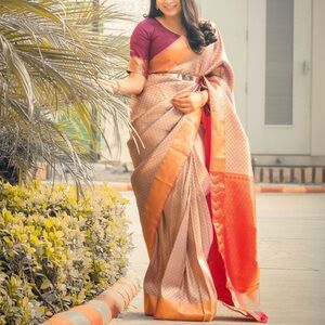 Brand new Nalli purple silk Saree with golden details with blouse piece